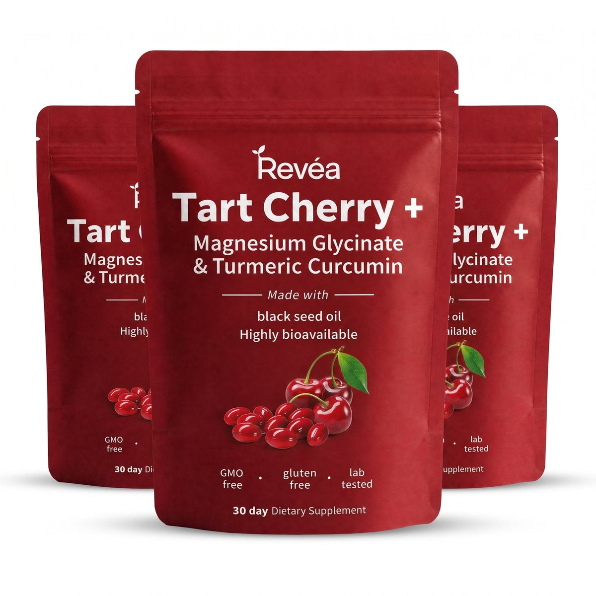 Buy 2 Get 1 Free – three pouches of Revéa Tart Cherry Softgels